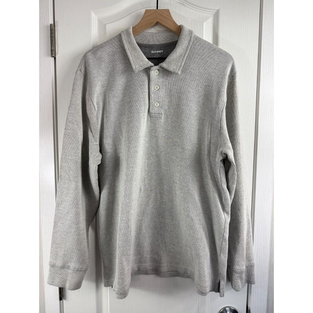 Old Navy Long Sleeve Ribbed Polo Shirt - Light Heather Gray - Men's XL